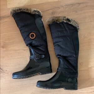 Santana Canada Black Winter Rain Boots with Faux Fur